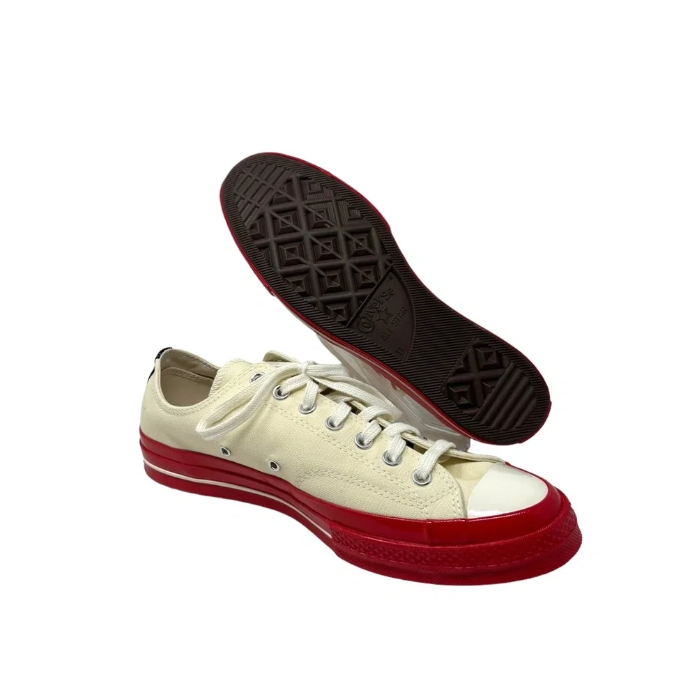 Converse Chuck 70 CDG Low Top Shoe Skate Women Sneakers Canvas Beige Red A01796C